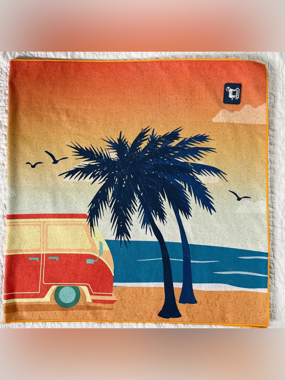 Sprints Car Seat Cover Running Towel Retro Bus Van Palm Tree Headrest Pocket